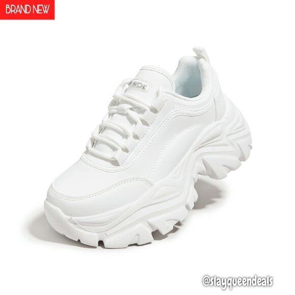 Women's Chunky Platform Sneakers Leather Casual Comfortable Walking Shoes - Picture 1 of 8